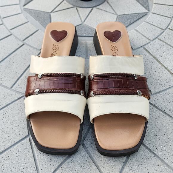 Brighton Billie Brown & Beige Open Toe Slide Leather Sandals 7.5 - Picture 9 of 9